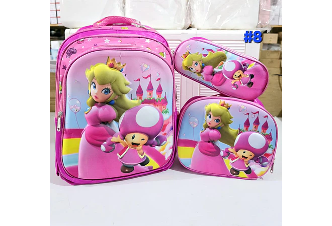 Set 3d Mochila Escolar Princesa – Mochila + Cartuchera + Lunchera