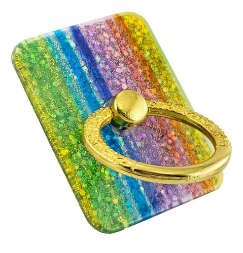 Anillo Soporte para Celular Glitter Rainbow con Rotación 360° – Agarre Seguro y Diseño Premium