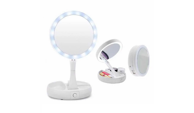 Espejo Facial con Lámpara LED Plegable