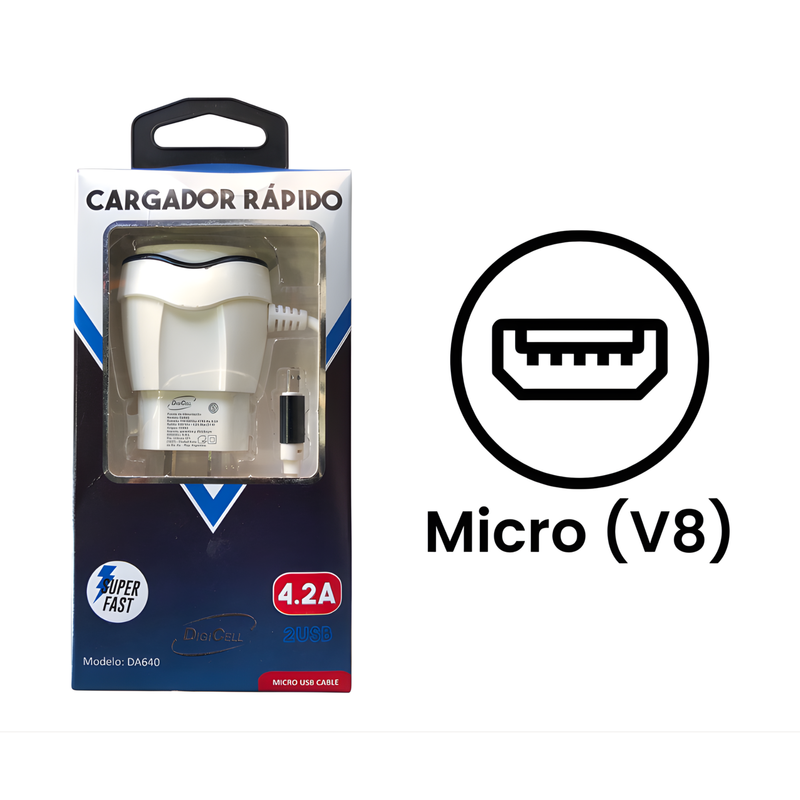 Cargador Digicell 4.2A con Cable Integrado (V8)