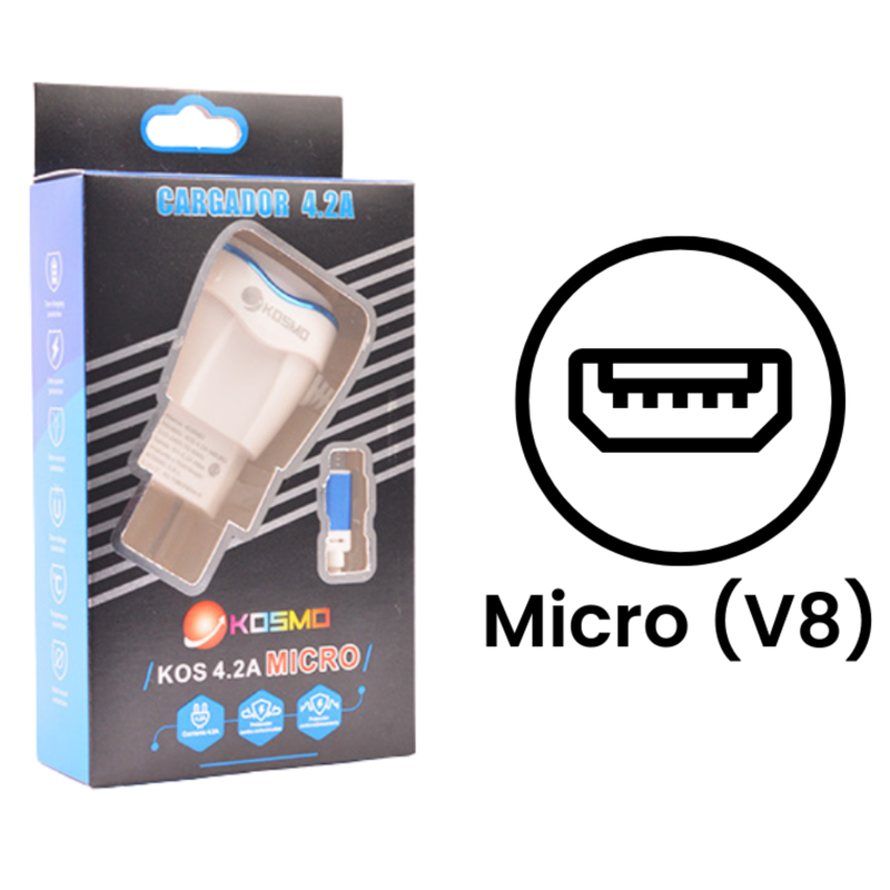 Cargador Kosmo 4.2A con Cable Integrado (V8)