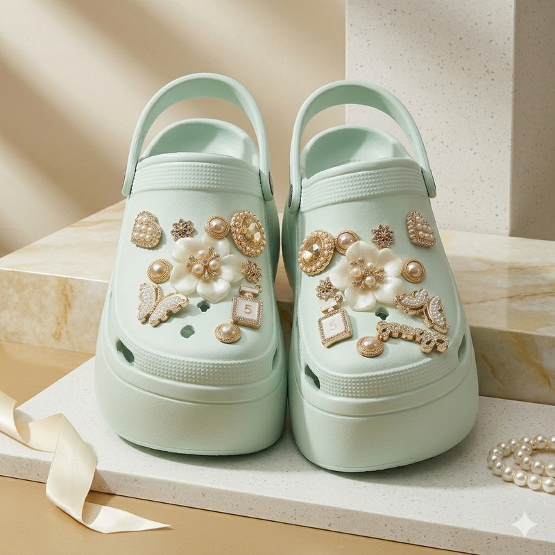 Crocs plataforma con dijes decorativos