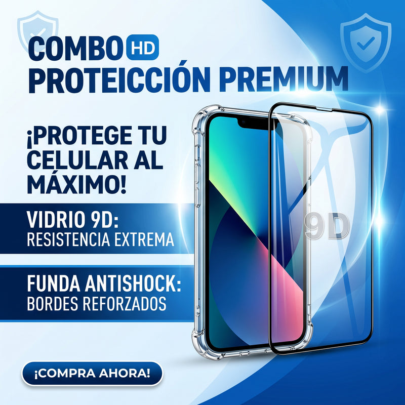 Combo Protección Total: Funda Transparente + Vidrio 9D